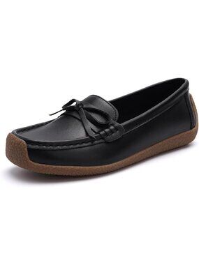 Women's Black Loafers Slip-Ons Cute Lightweight Dress Walking Stylish Shoes